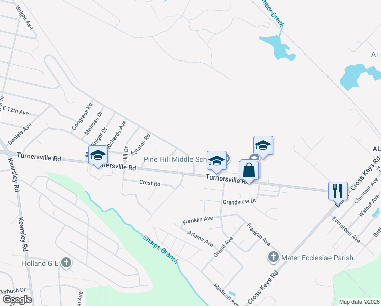 map of restaurants, bars, coffee shops, grocery stores, and more near 148 Country Club Road in Clementon
