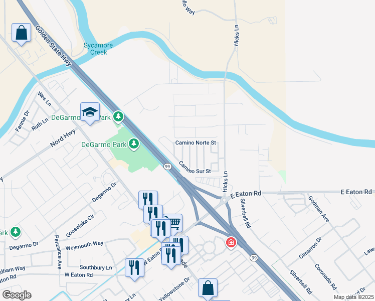 map of restaurants, bars, coffee shops, grocery stores, and more near 3549 Vía Medio in Chico