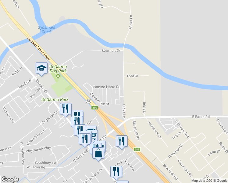 map of restaurants, bars, coffee shops, grocery stores, and more near 3555 Ava Way in Chico