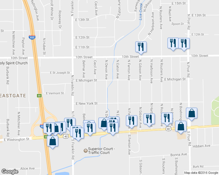 map of restaurants, bars, coffee shops, grocery stores, and more near 421 North Devon Avenue in Indianapolis