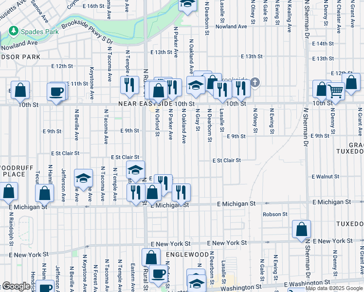 map of restaurants, bars, coffee shops, grocery stores, and more near 824 North Oakland Avenue in Indianapolis