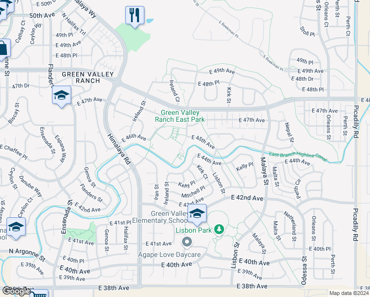 map of restaurants, bars, coffee shops, grocery stores, and more near 4450 Jebel Street in Denver