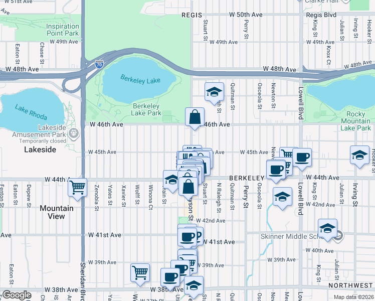 map of restaurants, bars, coffee shops, grocery stores, and more near 4502 Utica Street in Denver