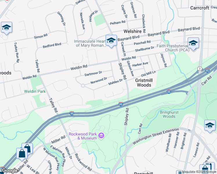 map of restaurants, bars, coffee shops, grocery stores, and more near 4660 Malden Drive in Wilmington