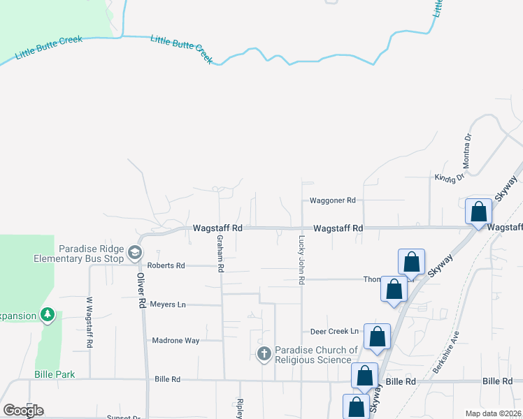map of restaurants, bars, coffee shops, grocery stores, and more near 6638 View Acres Drive in Paradise