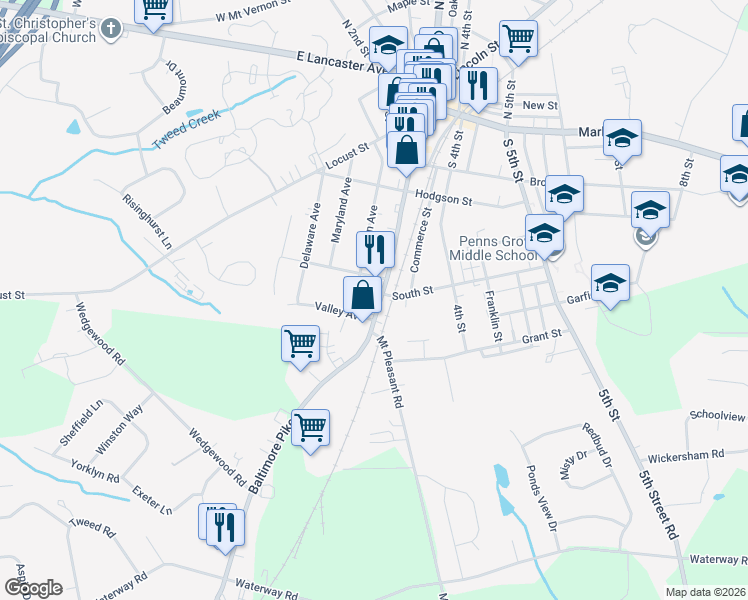 map of restaurants, bars, coffee shops, grocery stores, and more near 322 South 3rd Street in Oxford