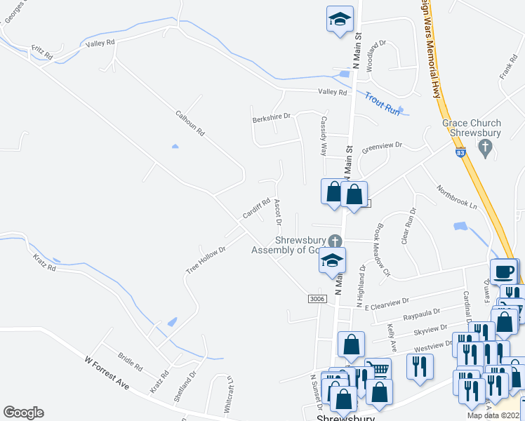 map of restaurants, bars, coffee shops, grocery stores, and more near 10 Cardiff Road in Shrewsbury