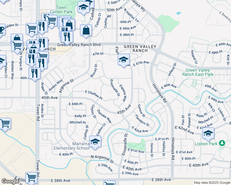 map of restaurants, bars, coffee shops, grocery stores, and more near 4549 Ensenada Street in Denver