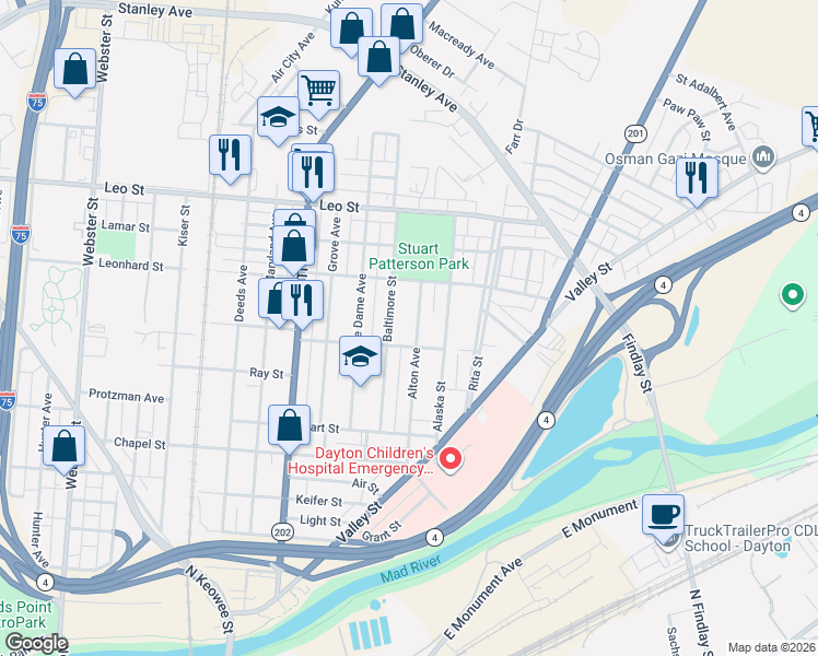 map of restaurants, bars, coffee shops, grocery stores, and more near 218 Alton Avenue in Dayton