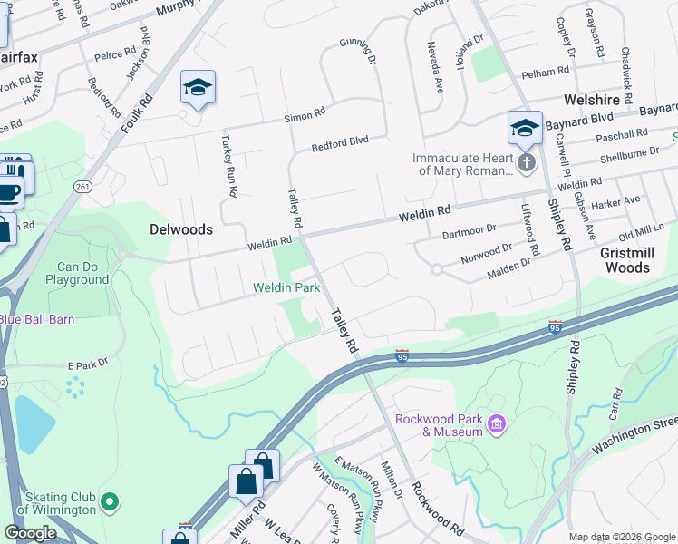 map of restaurants, bars, coffee shops, grocery stores, and more near 4643 Sylvanus Drive in Wilmington