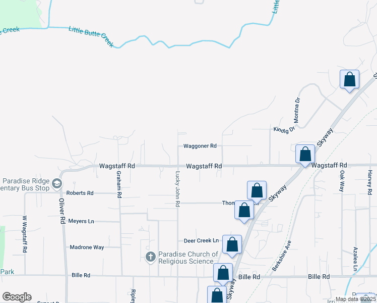 map of restaurants, bars, coffee shops, grocery stores, and more near 884 Waggoner Road in Paradise