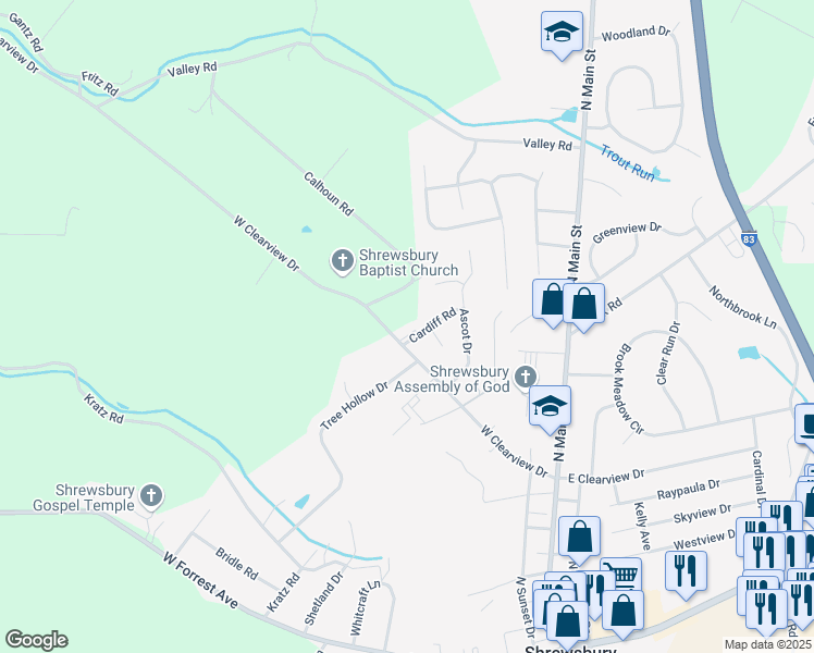 map of restaurants, bars, coffee shops, grocery stores, and more near 22 Bartell Drive in Shrewsbury