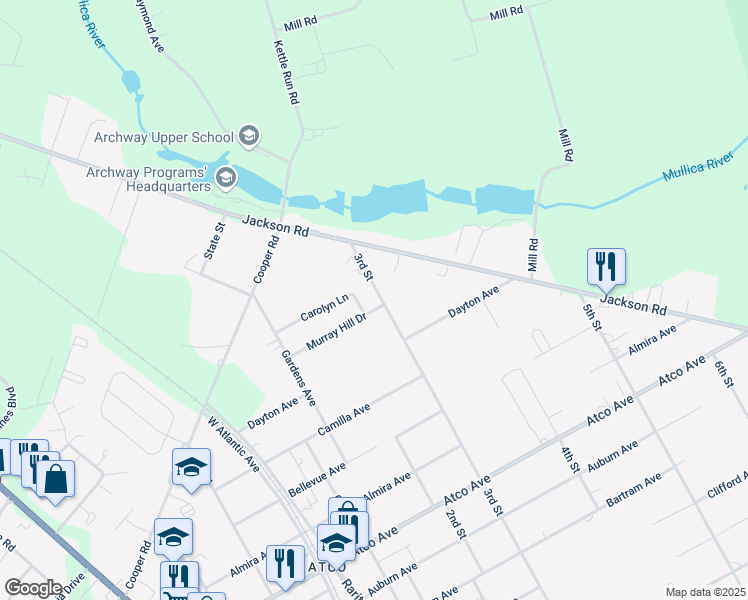 map of restaurants, bars, coffee shops, grocery stores, and more near 2341 Murray Hill Dr in Waterford