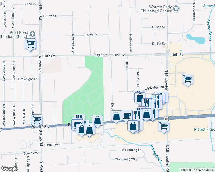 map of restaurants, bars, coffee shops, grocery stores, and more near 518 Delbrick Ln in Indianapolis