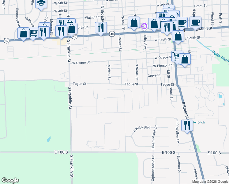map of restaurants, bars, coffee shops, grocery stores, and more near 547 Reed Court in Greenfield