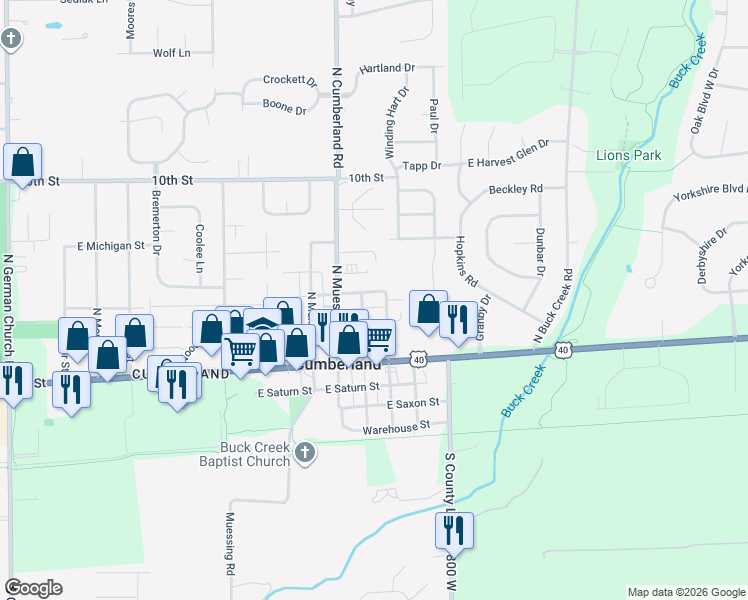 map of restaurants, bars, coffee shops, grocery stores, and more near in Cumberland