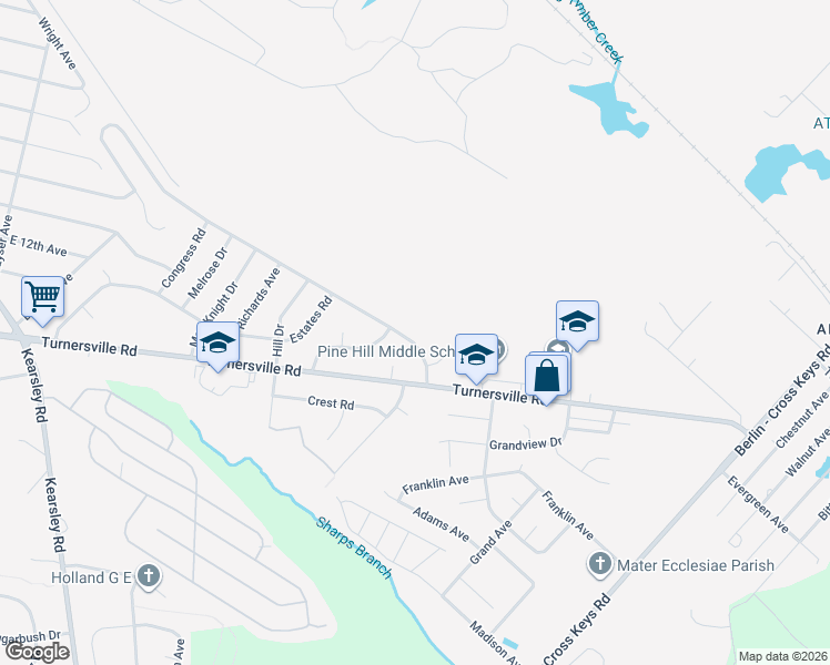 map of restaurants, bars, coffee shops, grocery stores, and more near 148 Country Club Road in Clementon