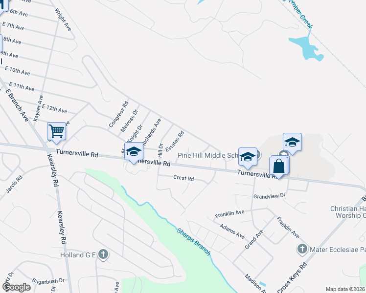 map of restaurants, bars, coffee shops, grocery stores, and more near 18 Valley Drive in Pine Hill