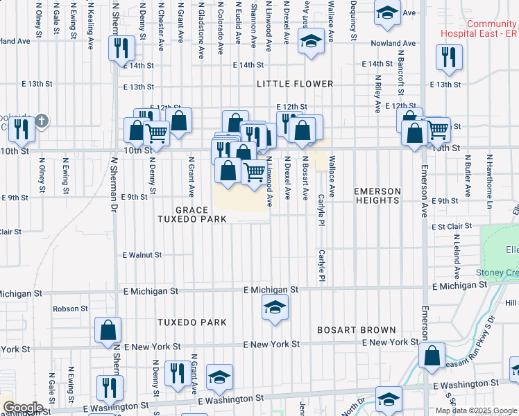 map of restaurants, bars, coffee shops, grocery stores, and more near 4425 Linwood Court in Indianapolis