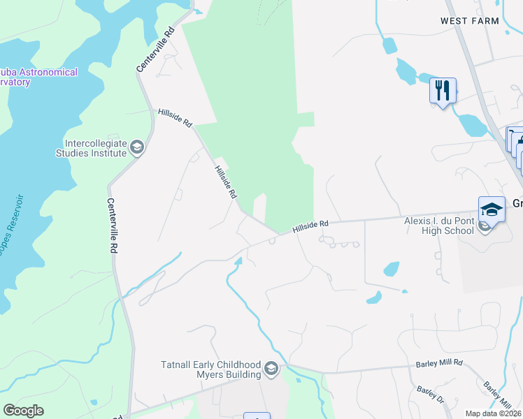 map of restaurants, bars, coffee shops, grocery stores, and more near 801 Hillside Road in Wilmington