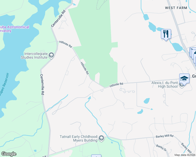 map of restaurants, bars, coffee shops, grocery stores, and more near 801 Hillside Road in Wilmington