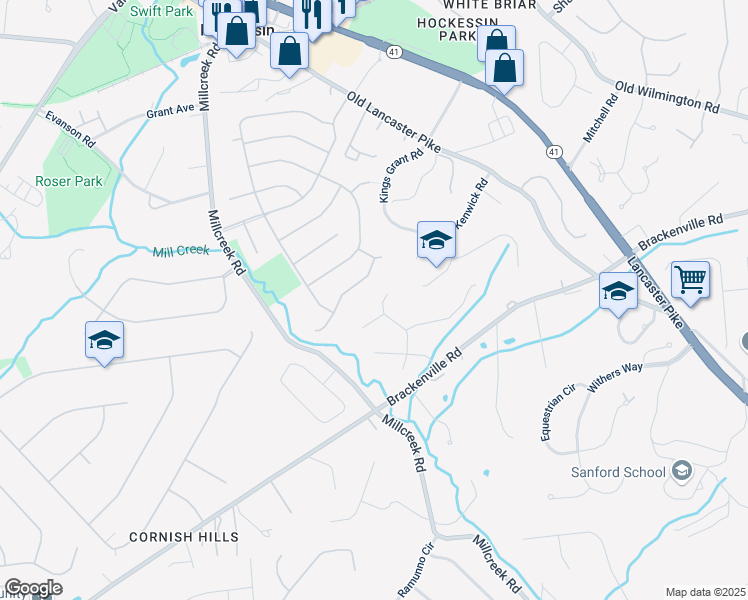 map of restaurants, bars, coffee shops, grocery stores, and more near 532 Waterford Drive in Hockessin