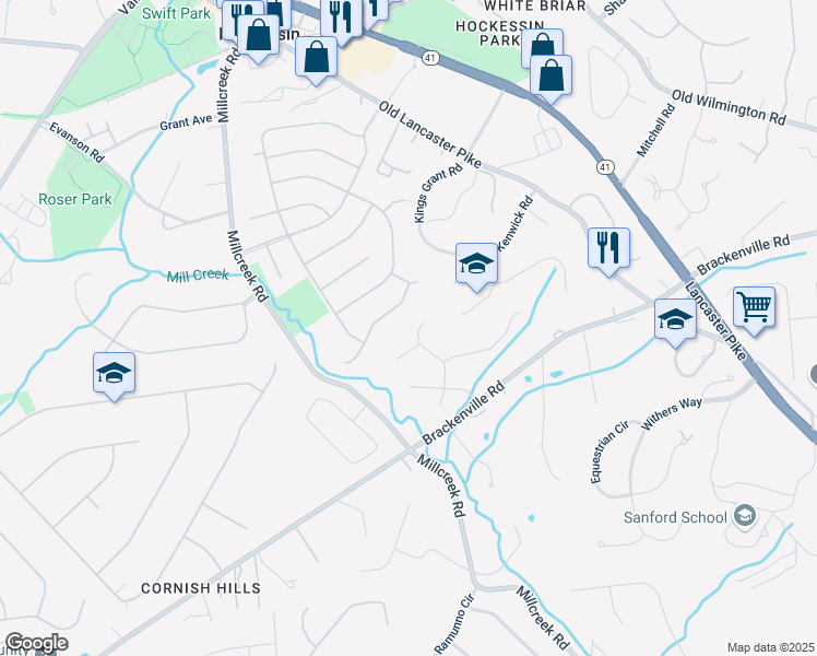 map of restaurants, bars, coffee shops, grocery stores, and more near 532 Waterford Drive in Hockessin