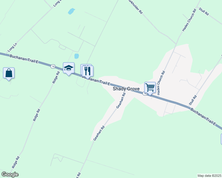 map of restaurants, bars, coffee shops, grocery stores, and more near 1704 Buchanan Trail East in Shady Grove
