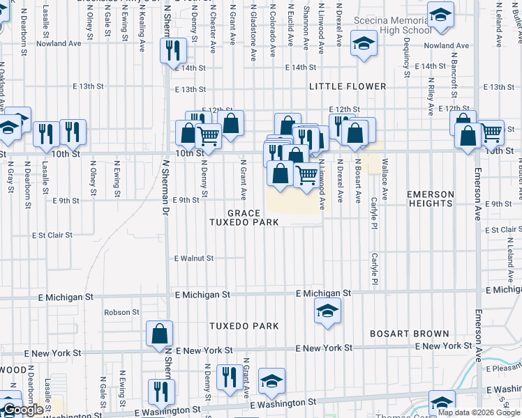 map of restaurants, bars, coffee shops, grocery stores, and more near 833 North Grant Avenue in Indianapolis