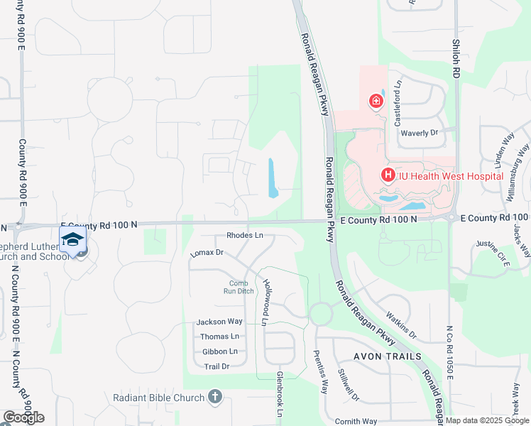 map of restaurants, bars, coffee shops, grocery stores, and more near 9868 East County Road 100 North in Avon