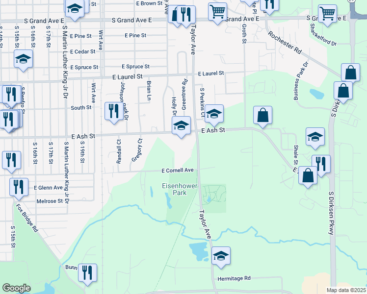 map of restaurants, bars, coffee shops, grocery stores, and more near 2350 East Ash Street in Springfield