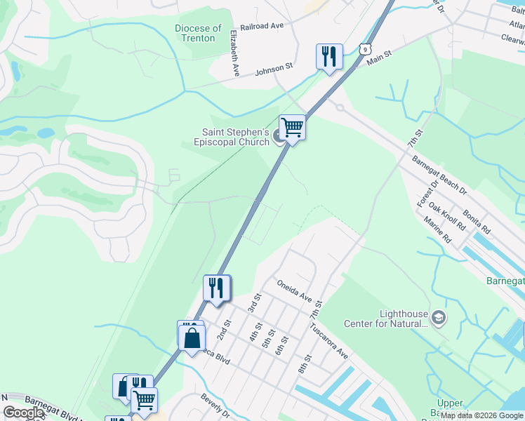 map of restaurants, bars, coffee shops, grocery stores, and more near 330 N Main St in Ocean Township