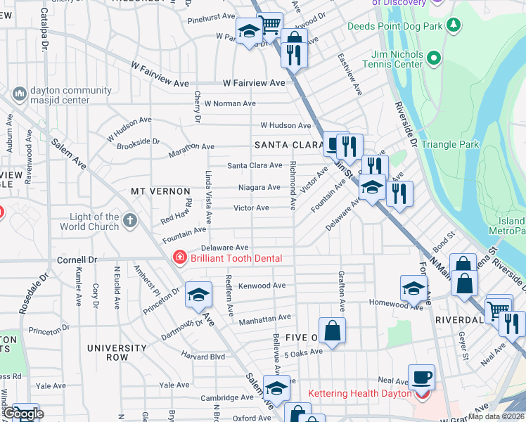 map of restaurants, bars, coffee shops, grocery stores, and more near 922 Wheatley Avenue in Dayton