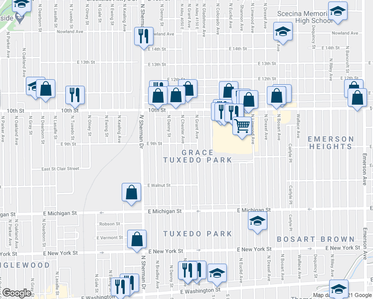 map of restaurants, bars, coffee shops, grocery stores, and more near 825 North Chester Avenue in Indianapolis