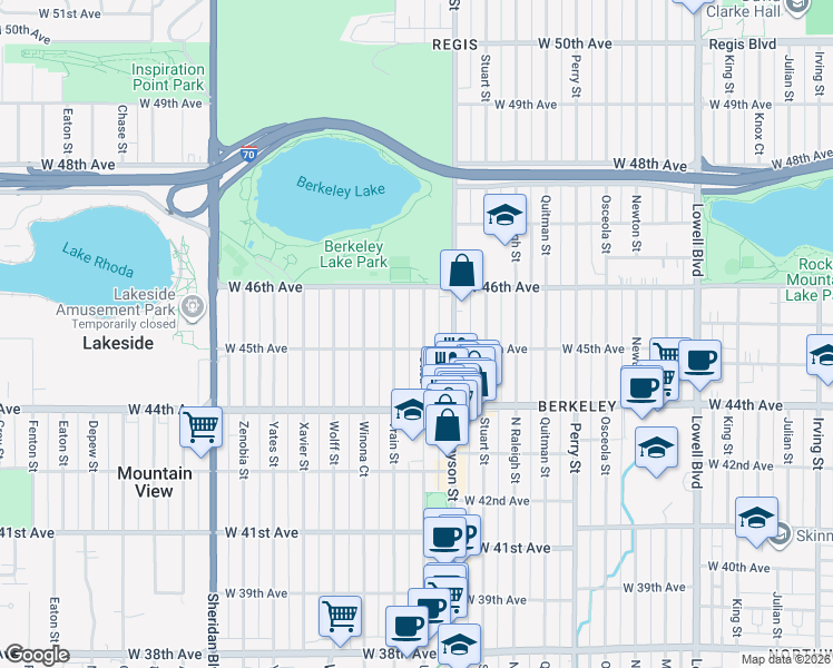 map of restaurants, bars, coffee shops, grocery stores, and more near 4502 Utica Street in Denver
