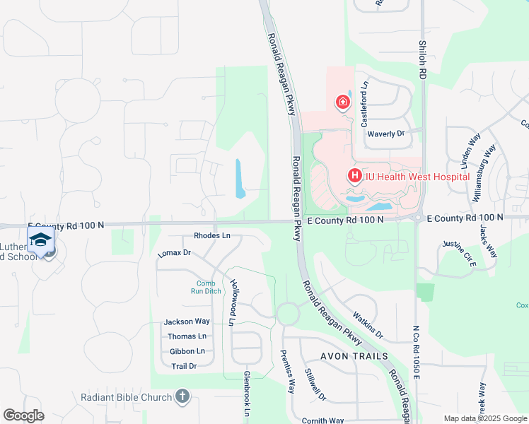 map of restaurants, bars, coffee shops, grocery stores, and more near 9990 East County Road 100 North in Avon