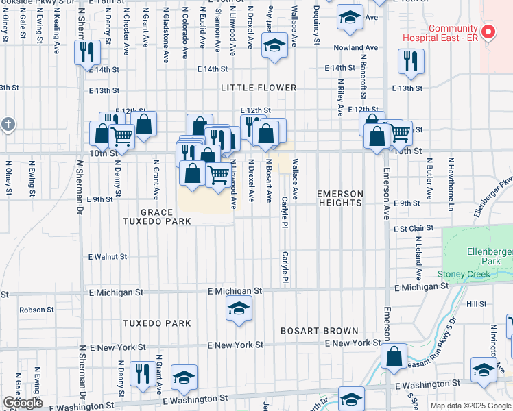 map of restaurants, bars, coffee shops, grocery stores, and more near 834 North Bosart Avenue in Indianapolis
