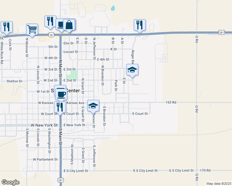 map of restaurants, bars, coffee shops, grocery stores, and more near 200 Park Street in Smith Center