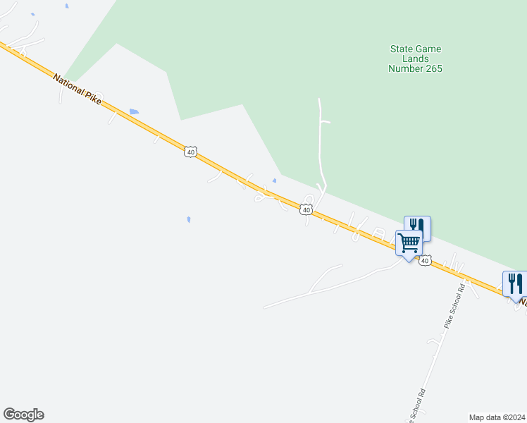 map of restaurants, bars, coffee shops, grocery stores, and more near 4508 National Pike in Markleysburg