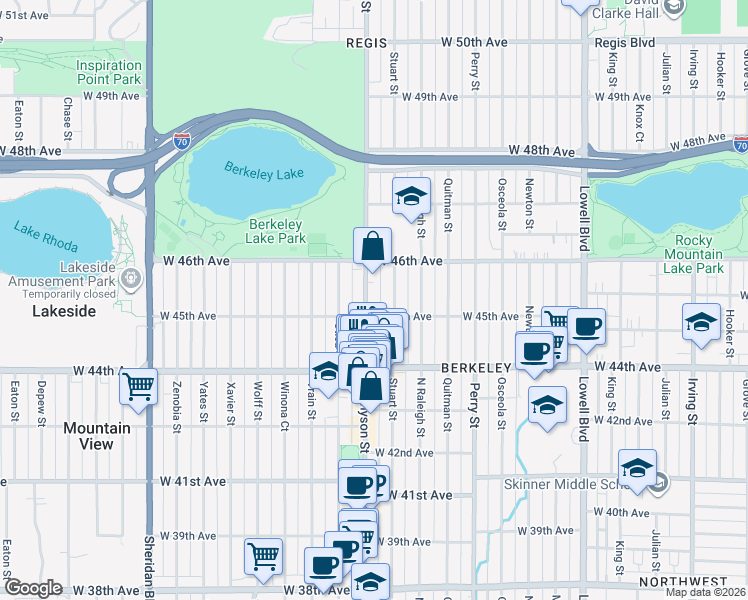 map of restaurants, bars, coffee shops, grocery stores, and more near 4500 Tennyson Street in Denver