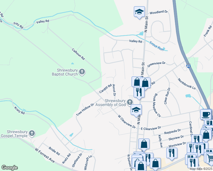 map of restaurants, bars, coffee shops, grocery stores, and more near 7 Cardiff Road in Shrewsbury