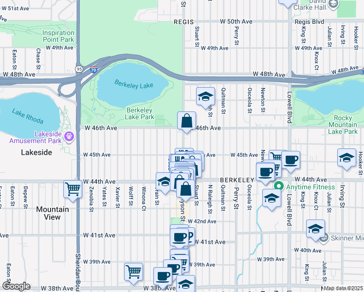 map of restaurants, bars, coffee shops, grocery stores, and more near 4500 Tennyson Street in Denver