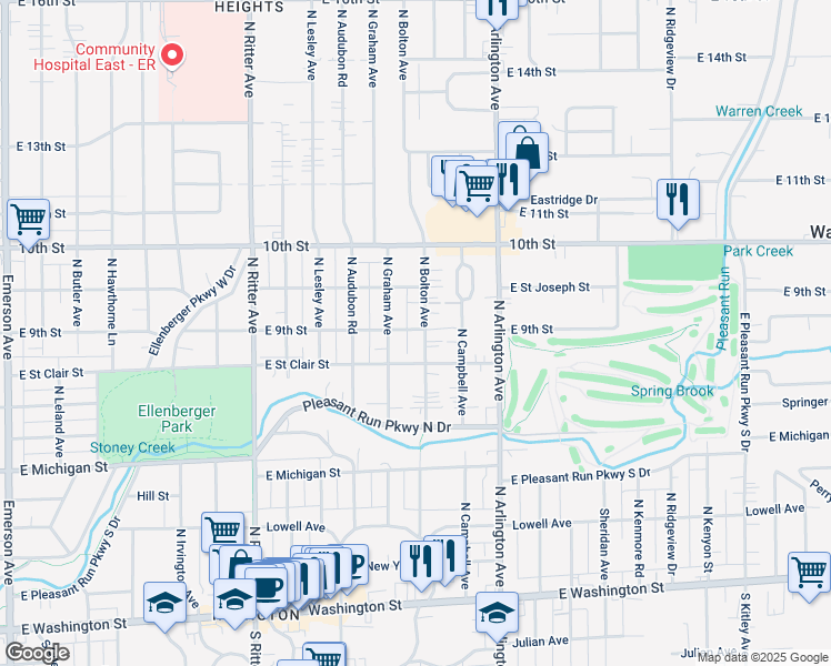 map of restaurants, bars, coffee shops, grocery stores, and more near 815 North Bolton Avenue in Indianapolis