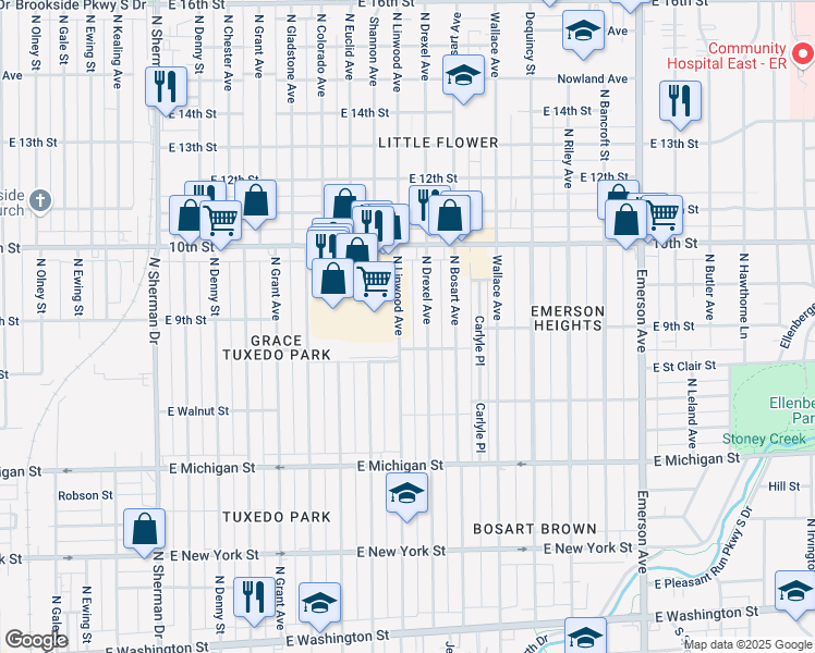 map of restaurants, bars, coffee shops, grocery stores, and more near 837 North Linwood Avenue in Indianapolis