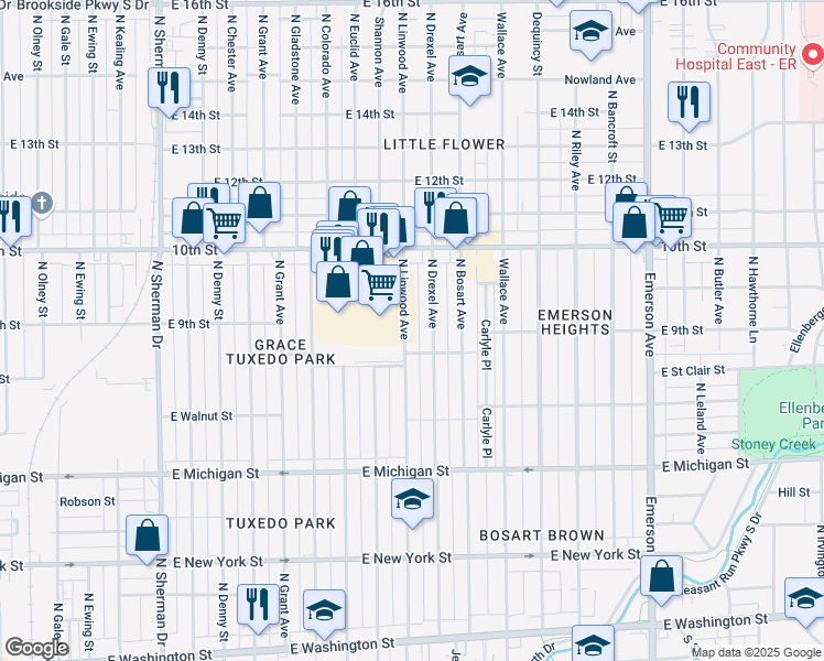 map of restaurants, bars, coffee shops, grocery stores, and more near 837 North Linwood Avenue in Indianapolis