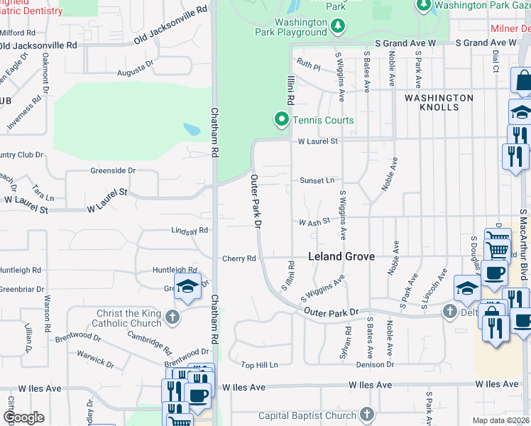 map of restaurants, bars, coffee shops, grocery stores, and more near 2001-2099 Outer Park Dr in Leland Grove