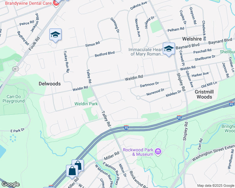map of restaurants, bars, coffee shops, grocery stores, and more near 4614 Sylvanus Drive in Wilmington