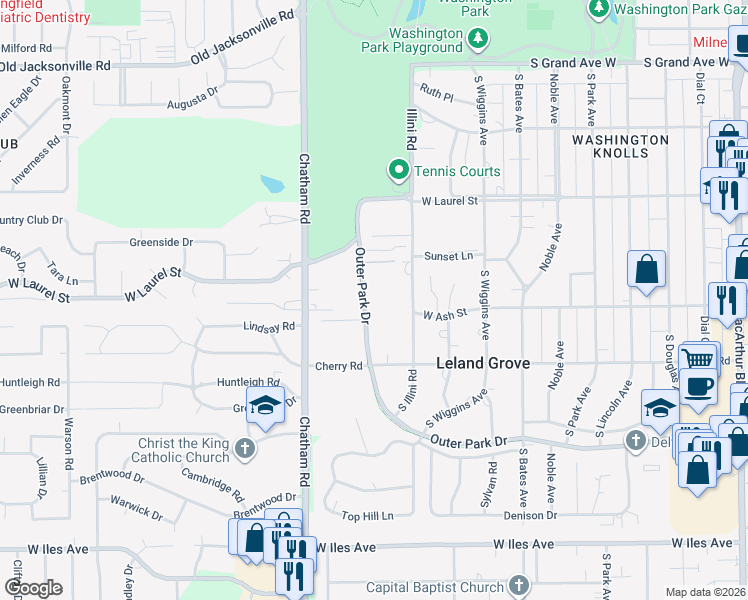 map of restaurants, bars, coffee shops, grocery stores, and more near 2001-2099 Outer Park Dr in Leland Grove