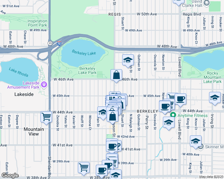 map of restaurants, bars, coffee shops, grocery stores, and more near 4502 Utica Street in Denver