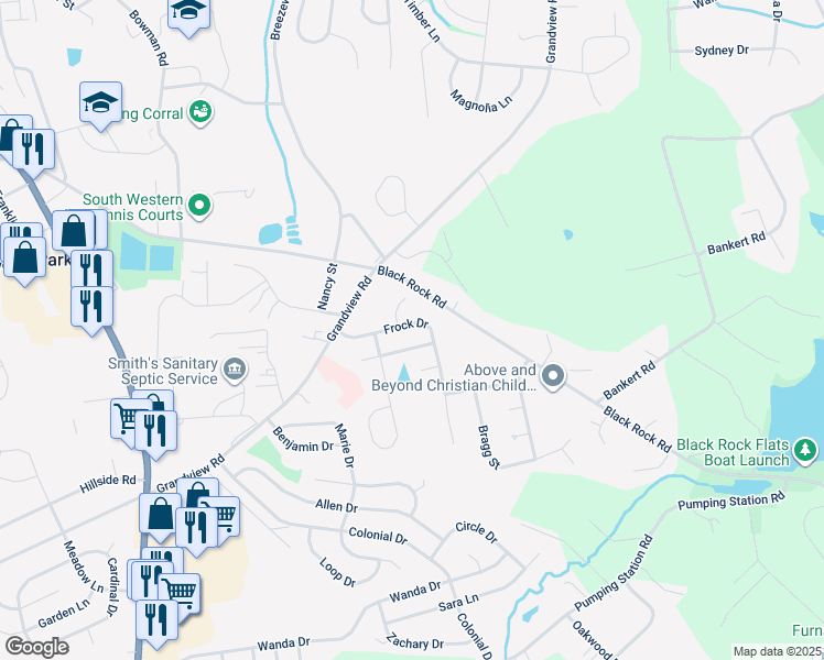 map of restaurants, bars, coffee shops, grocery stores, and more near 33 Frock Drive in Hanover